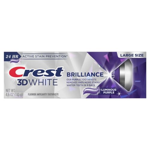 3D White Brilliance Purple Teeth Whitening Toothpaste for Whitening Teeth, Pack of 3, 4.6 oz each, Anticavity Toothpaste, Fights More Surface Stains, 24 Hour Stain Prevention.