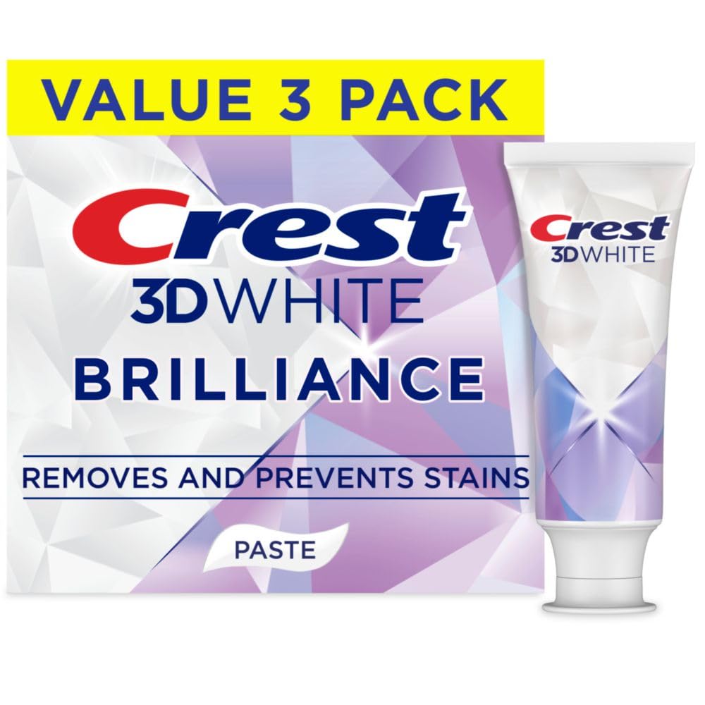 Crest 3D White Brilliance Bright Mint Toothpaste, 3-Pack – Whiter Teeth in 3 Days, 100% Stain Removal, 24-Hour Prevention