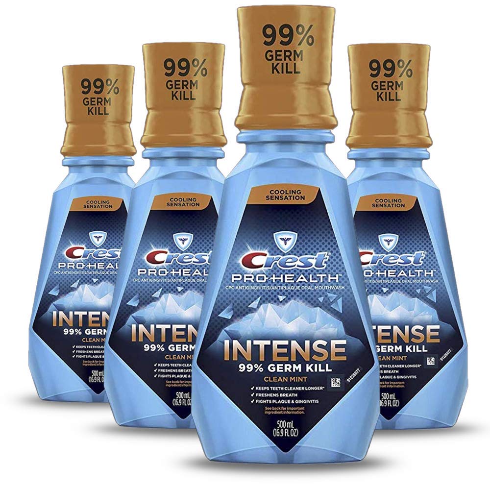Crest Pro Health Intense Mouthwash for Adults, Clean Mint - 4 Pack