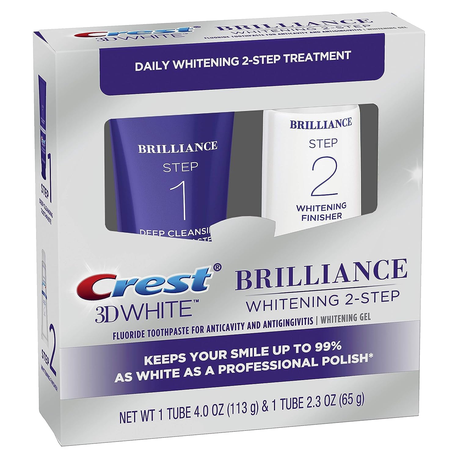 Crest 3D White Brilliance 2-Step Kit: Deep Clean Toothpaste & Whitening Gel