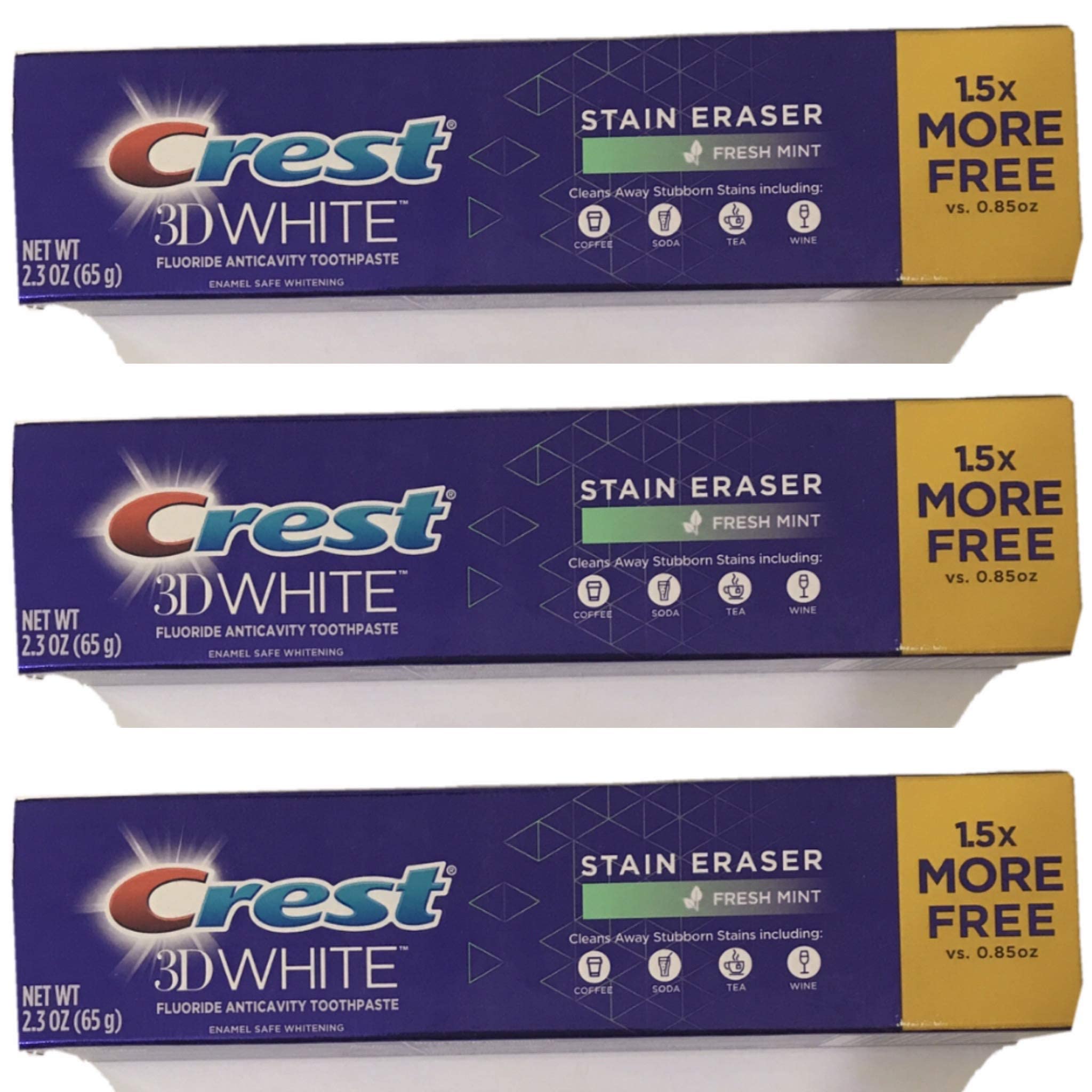 3 Pack Crest 3D White Stain Eraser Whitening Toothpaste