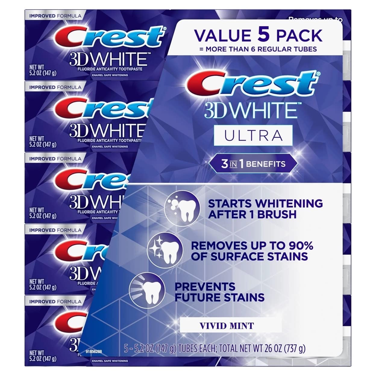 3D White Ultra Whitening Toothpaste, 5 pk.