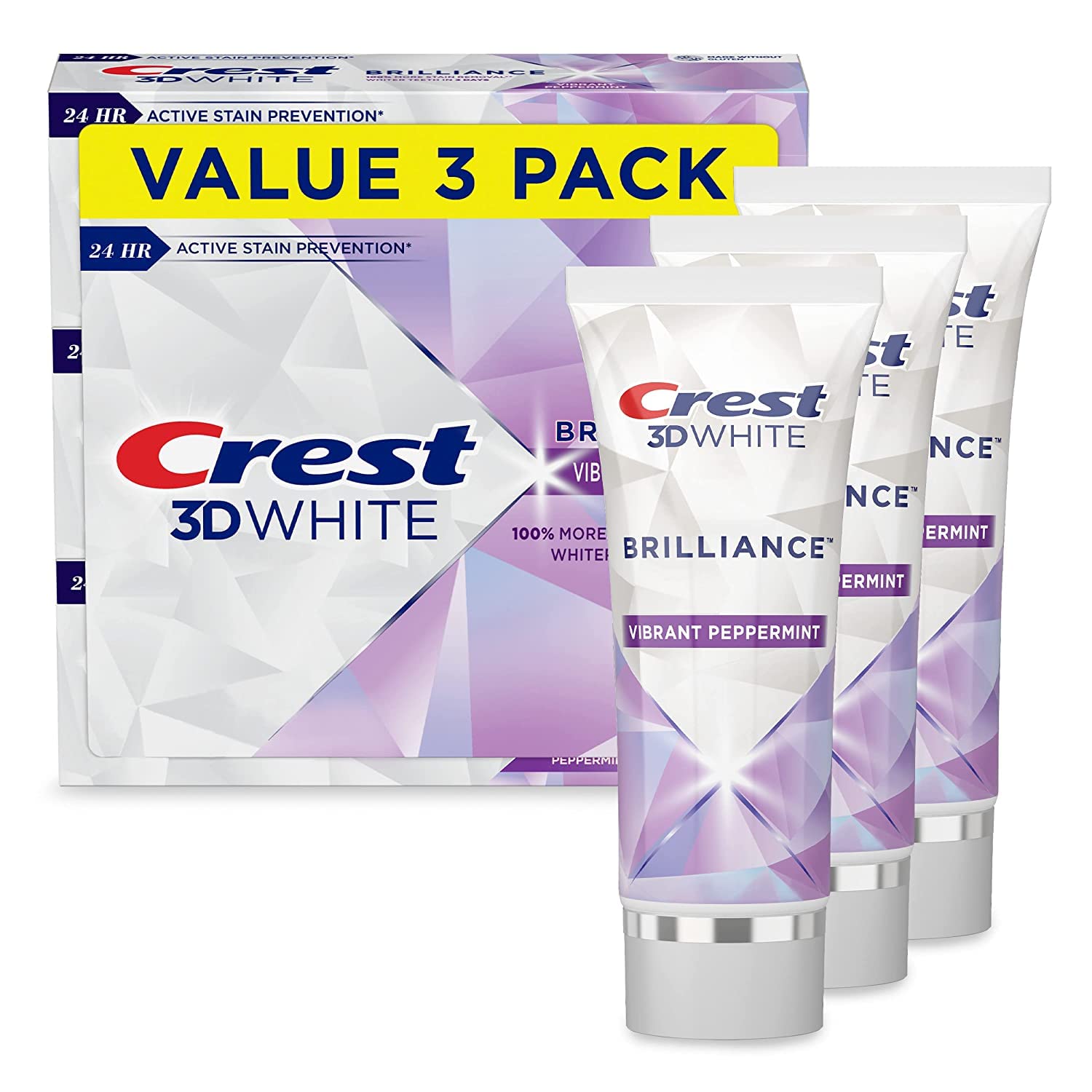 Crest 3D White Brilliance Vibrant Peppermint Whitening Toothpaste, 4.1 oz (Pack of 3)