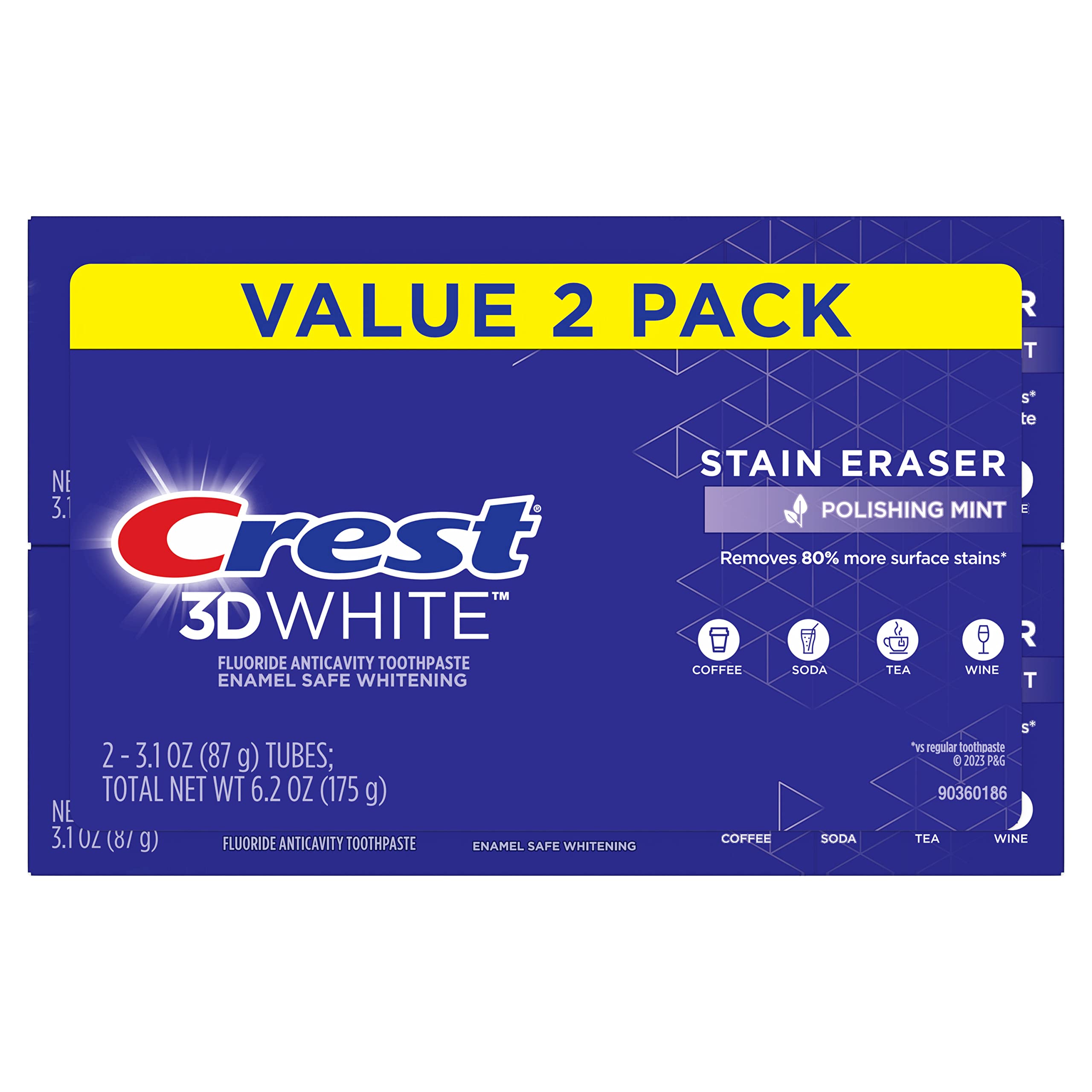 Crest 3D White Stain Eraser Toothpaste for Teeth Whitening, Pack of 2