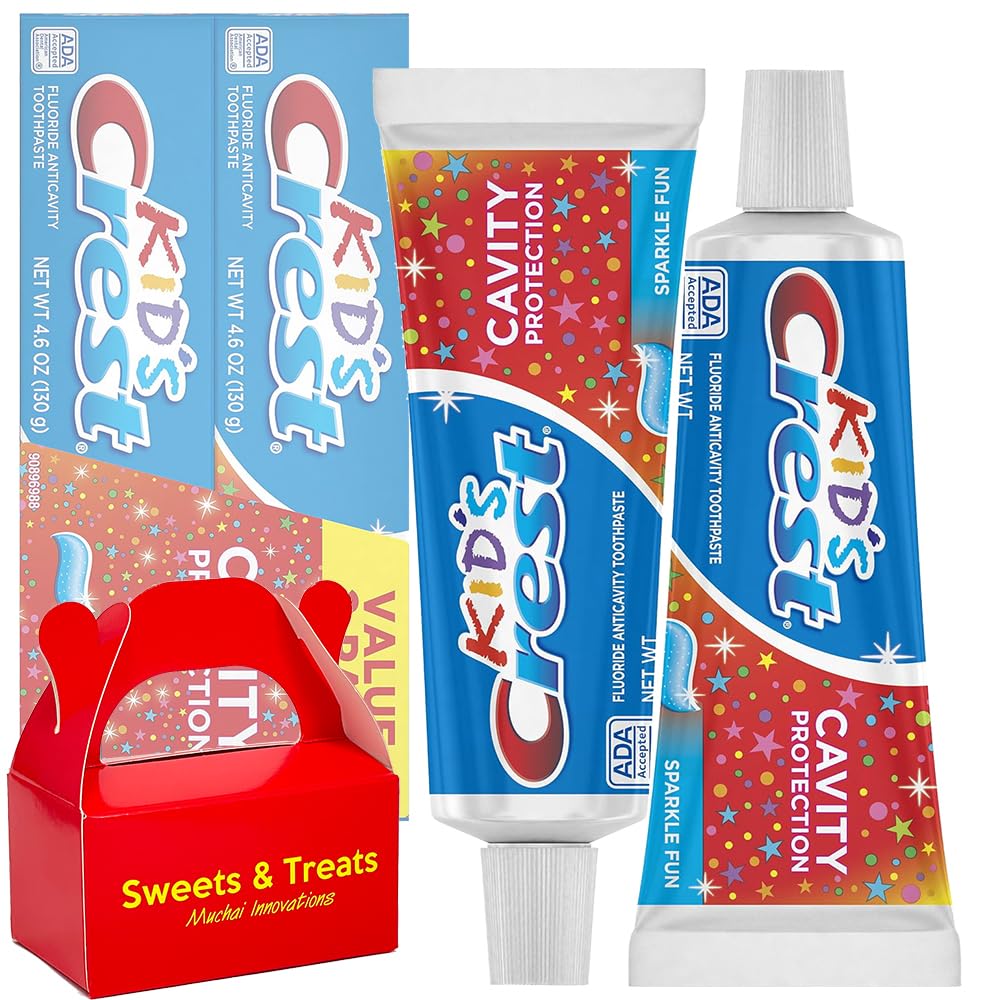 Kids' Crest Toothpaste | Sparkle Fun Flavor & Cavity Protection | Fluoride Dental Defense | ADA-Accepted | Muchai Box (2 Tubes)